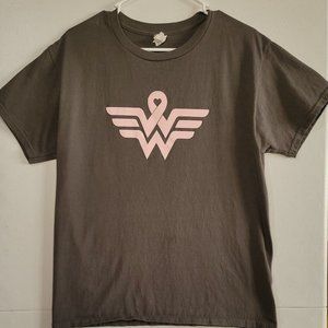 Women's Breast Cancer Awareness Wonder Woman Logo T-shirt Size Med. Gray Pink